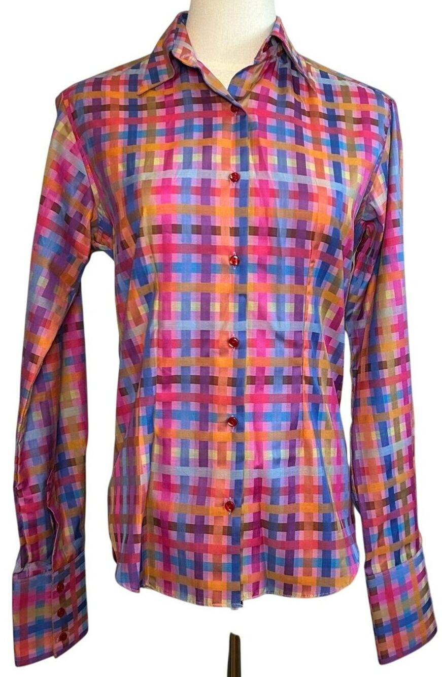VTG 90s John Braye Florence Grid Print Button Down Shirt Small Office Siren Y2K